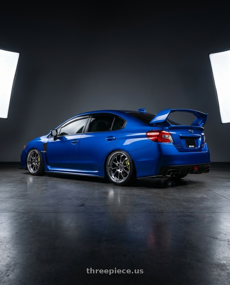 2021 subaru wrx sti with Ssr Agle Minerva 5x114.3 19x10+31 Hyper Disk Super Black Coat wheels rear three quarter view slight stretch tires