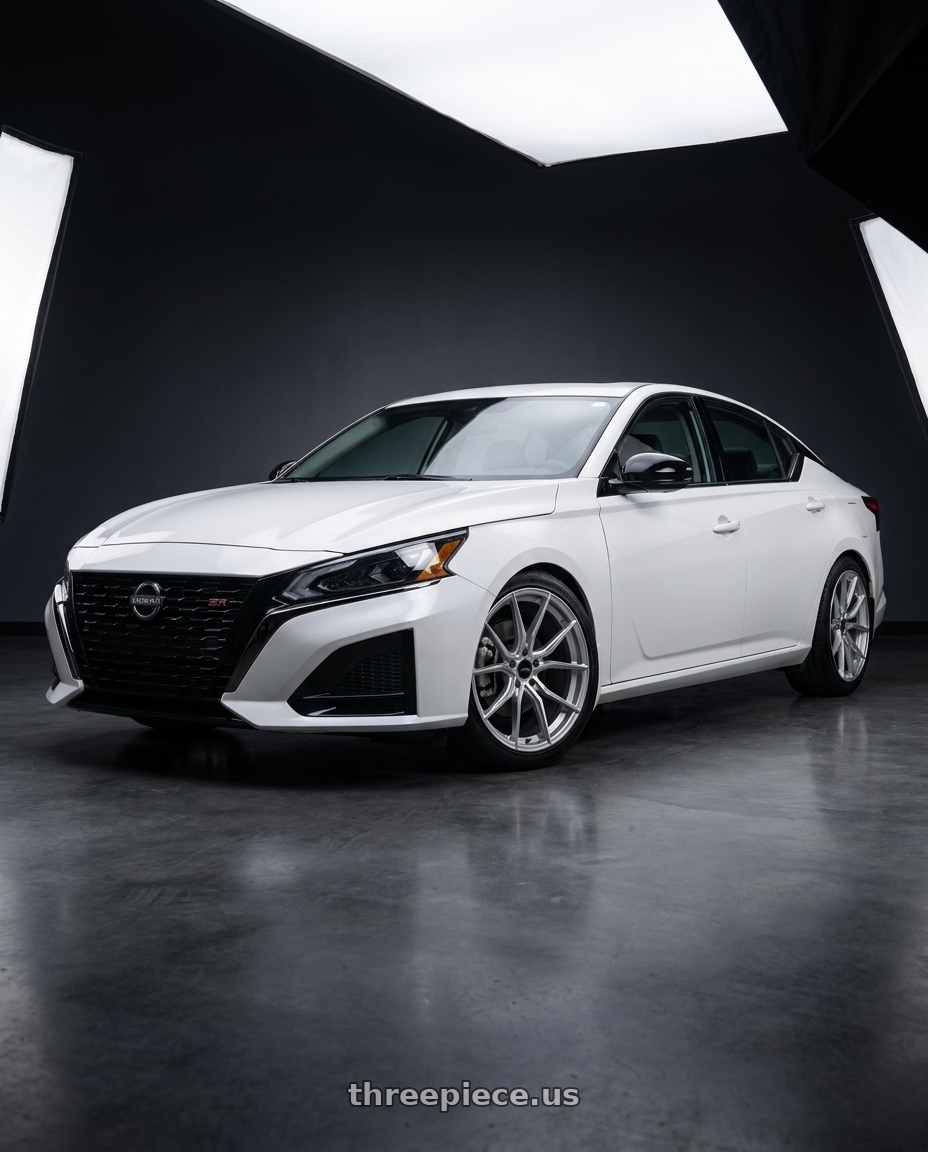 2025 Nissan Altima sr white with Advanti Racing 80S Hybris 5x114.3 18x8 +45 Silver with Machined Face wheels