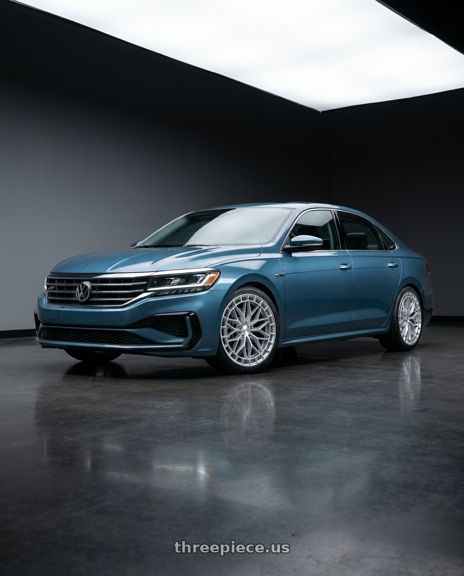 2022 Volkswagen Passat B8.5 3G R-Line, Aquamarine Blue Metallic with KATANA RACING KR12 5x112 20x8.5 +40 Glossy Silver Machine Face wheels