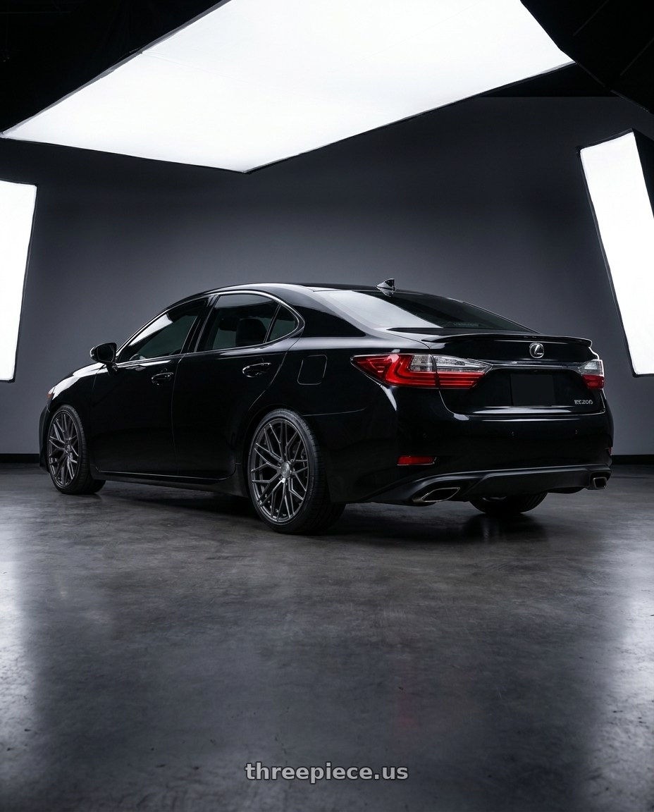 2017 Lexus es200 black with Avant Garde Wheels M520R BLANK 19x11 +BLANK Dark Graphite Metallic wheels rear three quarter view square tires