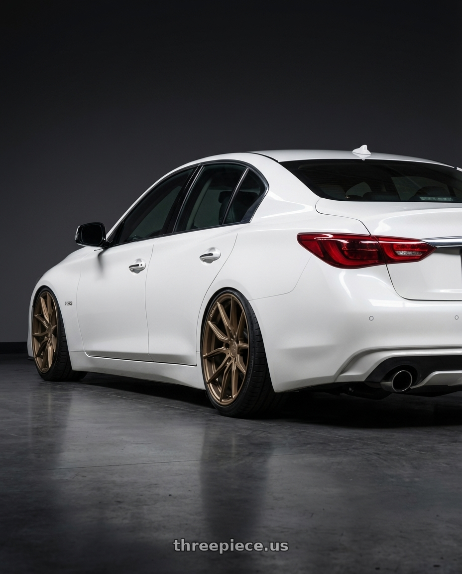 2020 Infiniti Q50 with Aodhan AFF1 5x114.3 20x9+32 Matte Bronze wheels rear three quarter view slight stretch tires