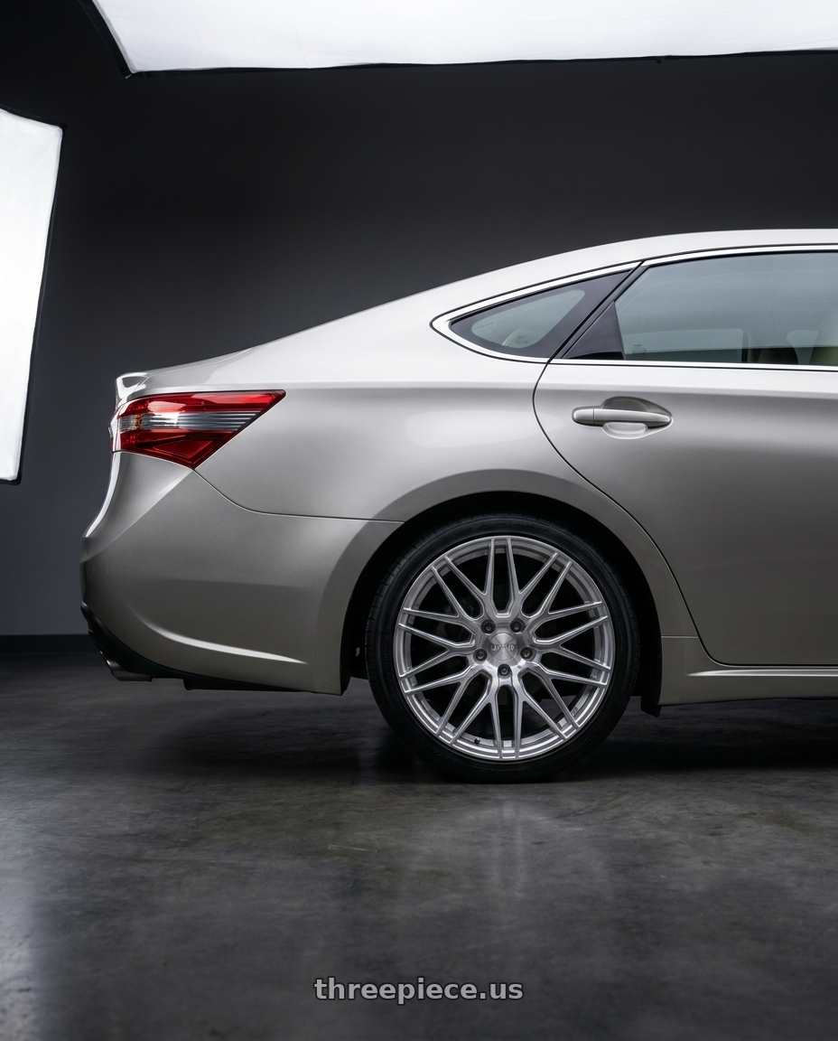 2013 toyota avalon with F1R F103 5X114.3 19x9 +35 Brushed Silver wheels rear three quarter view square tires