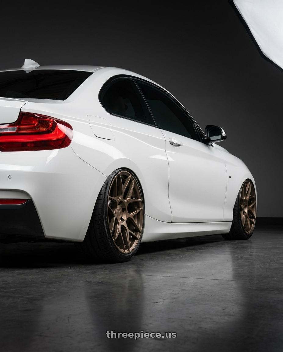 2018 BMW 2 Series F22 with Aodhan AFF2 5x120 19x9.5+35 Matte Bronze wheels rear three quarter view slight stretch tires