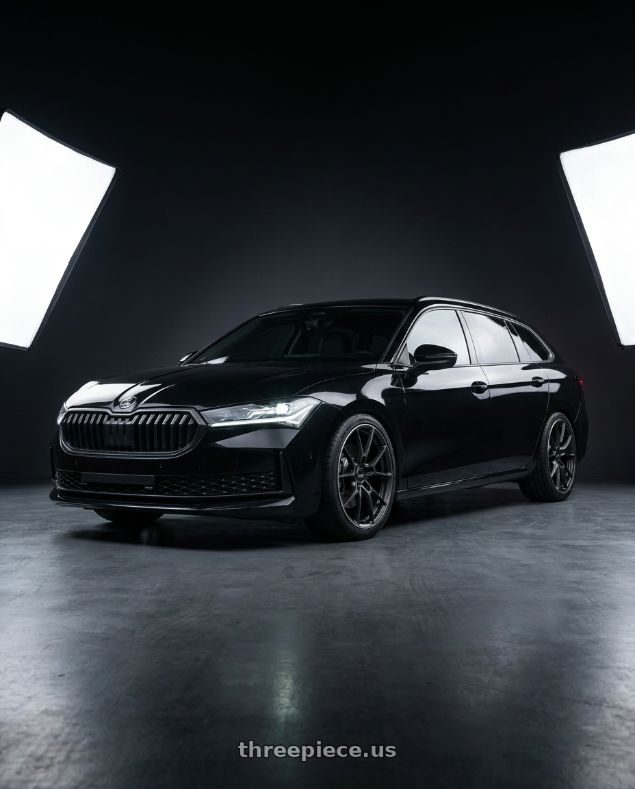 2026 Skoda superb combi mk4 with Volk Racing G025 5x112 19x10.5+35 Matte Gunblack / Rim Edge DC wheels
