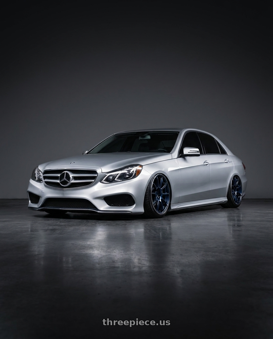 2014 Mercedes Benz E-350 with Advan RZ II 5x112 18x8+42 Racing Indigo Blue and Ring wheels