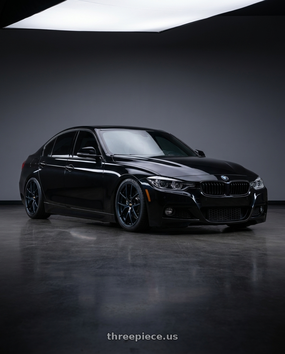 2016 BMW 340i jet black with BBS RI-A 5x120 18x9.5 +40 Metallic Black Subtle Blue Flake wheels