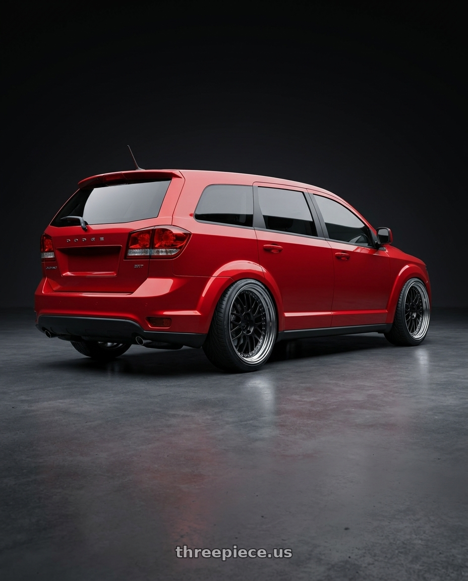 2017 Dodge Journey SXT with SSR Professor MS1 5x127 18x7.5+25 HP Disk Black wheels rear three quarter view extreme stretch tires