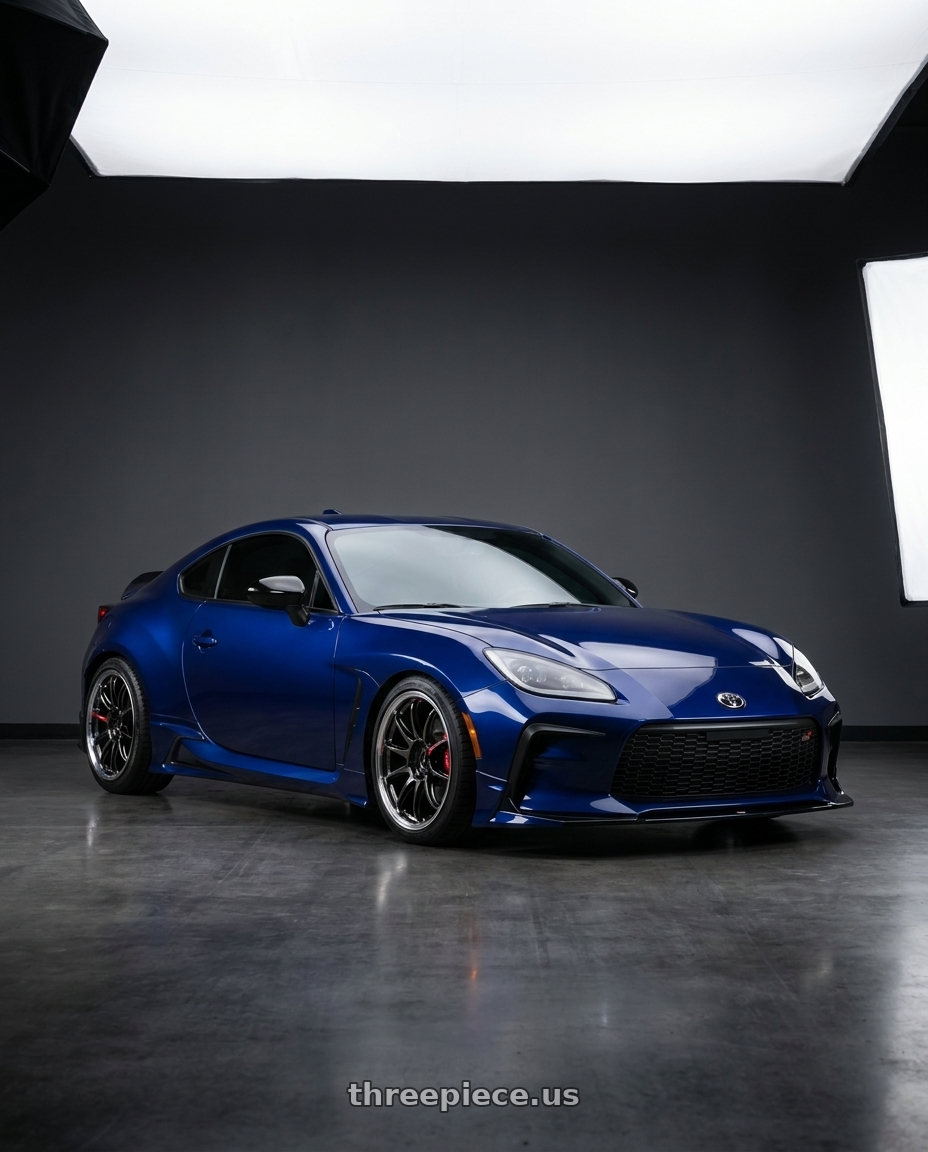 2026 Toyota gr86 trueno blue with Work Emotion Zr10 5x100 18x8.5 +38 Glim Black Diamond Rim cut wheels