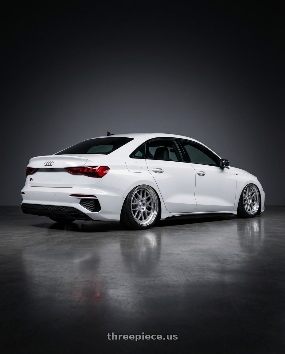 2024 Audi S3 8Y with Kansei K11S Tandem 5X112 19x9.5 22 Hyper Silver wheels rear three quarter view slight stretch tires