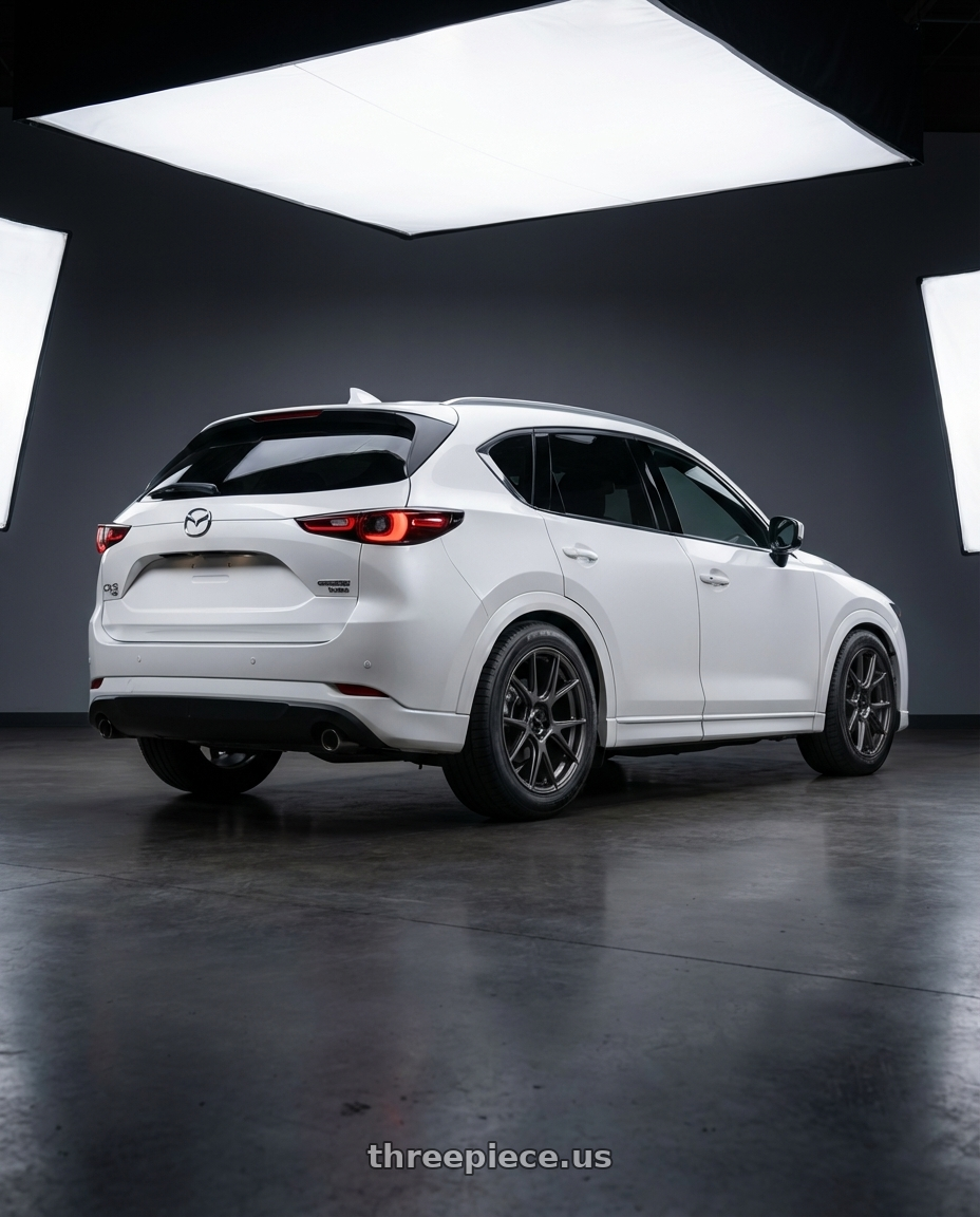 2024 Mazda CX5 Signature Turbo with Konig Ampliform 5x114.3 20x8.5+43 Dark Metallic Graphite wheels rear three quarter view meaty tires