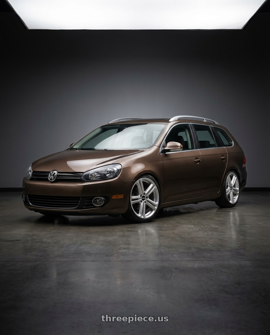 2011 Volkswagen Golf Variant brown Highline  with Rotiform RC199 KPR 5X112 19x8.5 +45 SILVER wheels front three quarter view lowered stance