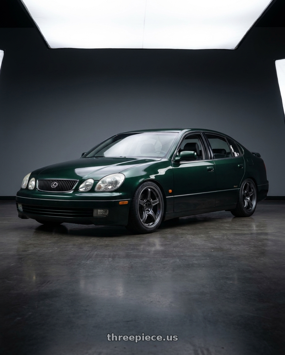 1998 Lexus GS300 with Ssr Gtx03 5x114.3 18x8.5+38  BLACK GRAPHITE wheels front three quarter view lowered stance