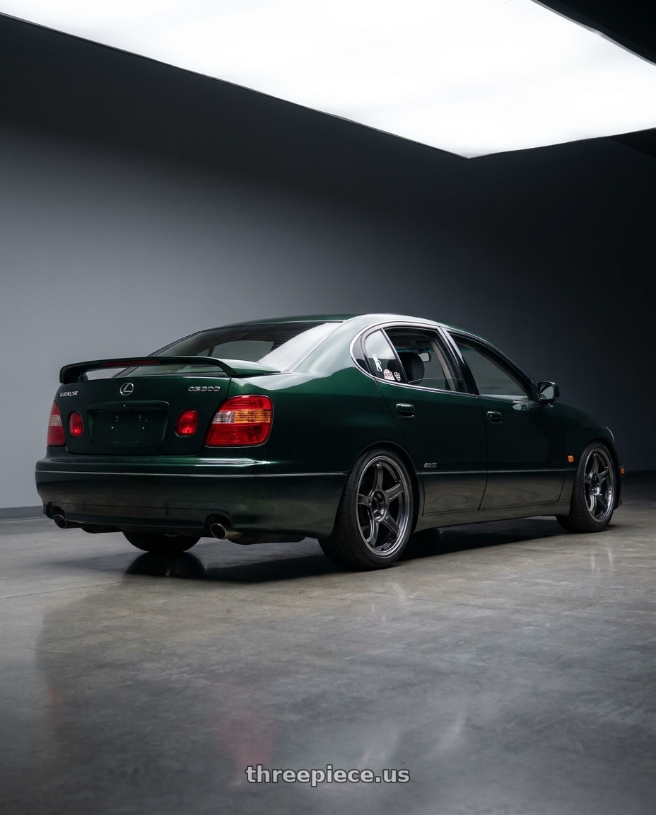 1998 Lexus GS300 with Ssr Gtx03 5x114.3 18x8.5+38  BLACK GRAPHITE wheels rear three quarter view square tires