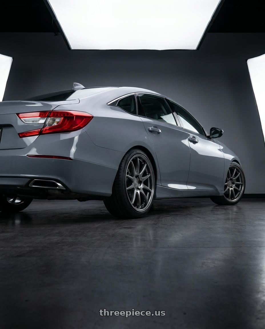 2021 Honda Accord EX-L with Aodhan DS02 5x114.3 19x9.5+22 Hyper Black wheels rear three quarter view square tires