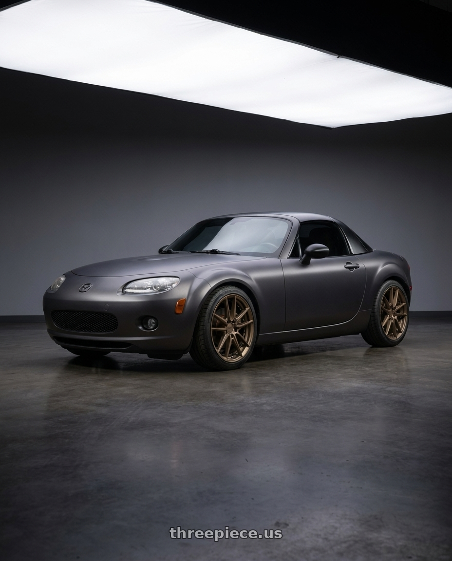 2007 Mazda Miata MX-5 with Niche 1PC M222 DFS 5X114.3 18X8 +40 MATTE BRONZE wheels