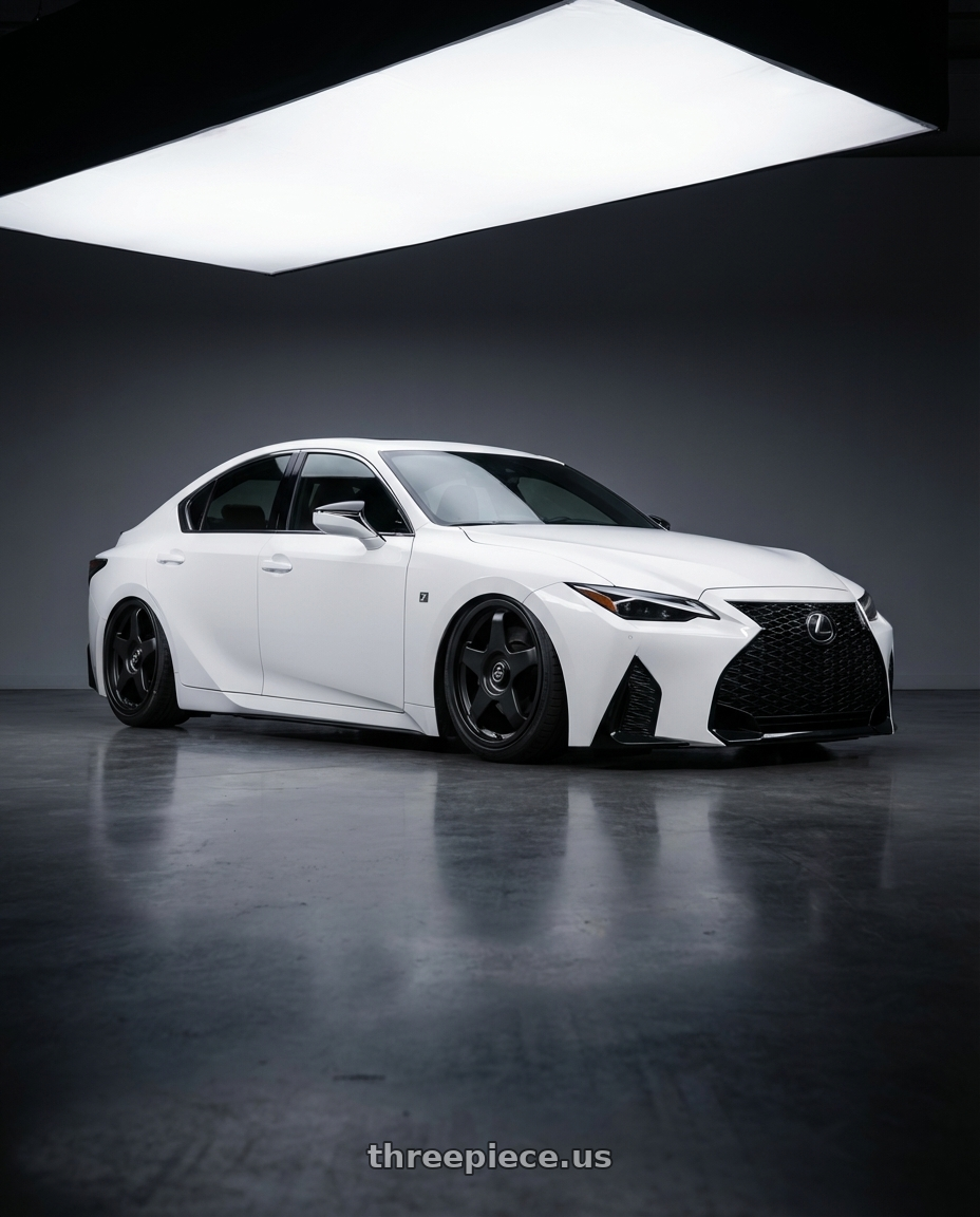 2018 Lexus IS 350 F Sport with fifteen52 CHICANE 5x114.3 / 5x120 19x8.5 +35 ASPHALT BLACK (SATIN BLACK) wheels front three quarter view stanced stance