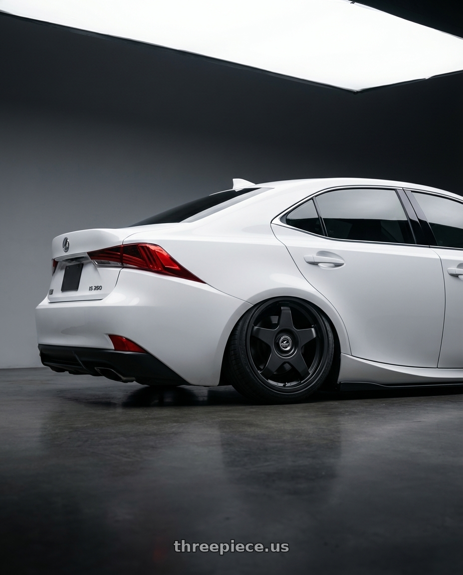 2018 Lexus IS 350 F Sport with fifteen52 CHICANE 5x114.3 / 5x120 19x8.5 +35 ASPHALT BLACK (SATIN BLACK) wheels rear three quarter view slight stretch tires