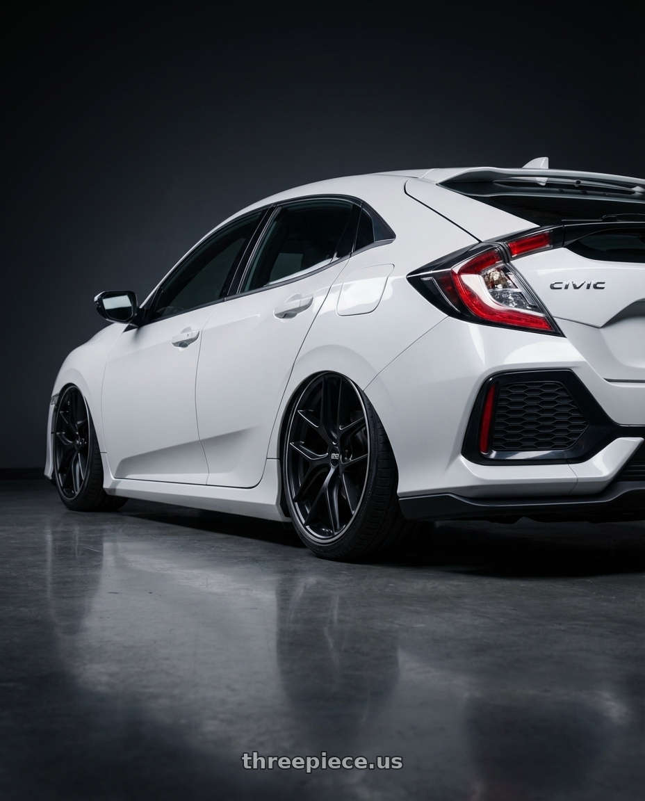2019 Honda Civic with BBS CC-R 5x114.3 19x8.5+30 Satin Black wheels rear three quarter view slight stretch tires