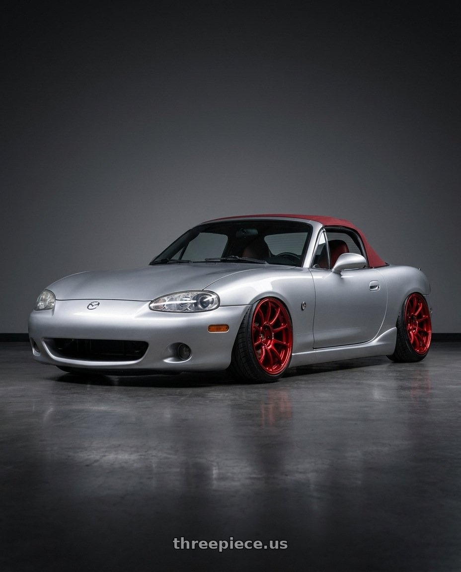 2000 Mazda Miata with Volk Racing ZE40 M-SPEC 5x114.3 19x10.5+32 Hyper Red wheels