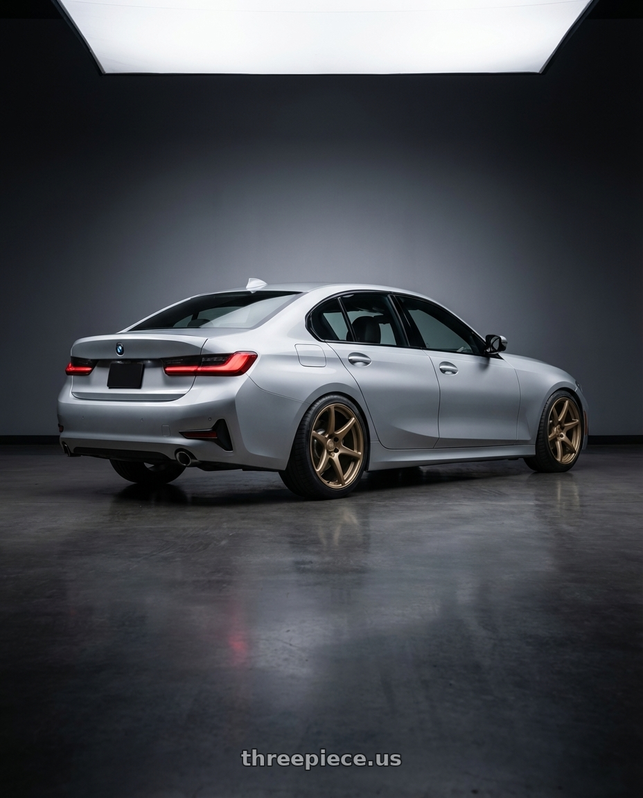 2023 BMW 3 Series G20 with Kansei K11B Tandem 5X112 19x9.5 22 Bronze wheels rear three quarter view square tires