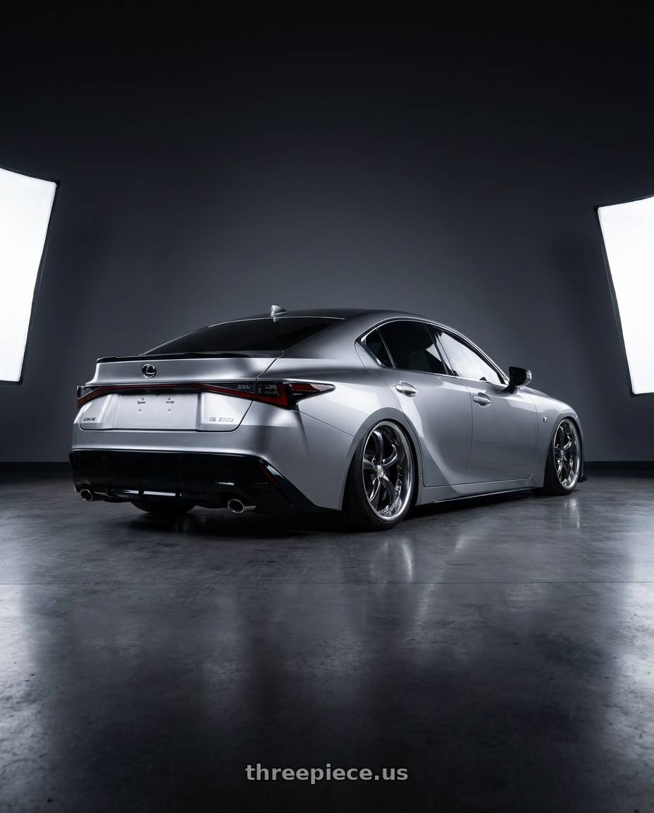 2024 LEXUS IS300 F SPORT DESIGN RWD Iridium Silver with Work Wheels VS-KF 5x114.3 18x9.5+35 Brilliant Silver Black L Disk FULL REVERSE wheels rear three quarter view square tires