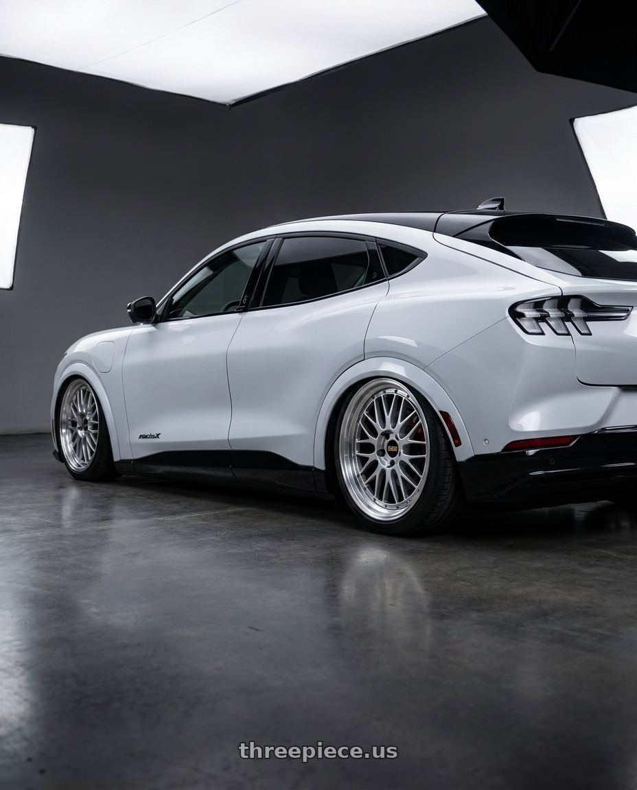 2022 Ford mustang with BBS LM 5x114.3 20x10.5+20 Diamond Silver wheels rear three quarter view slight stretch tires