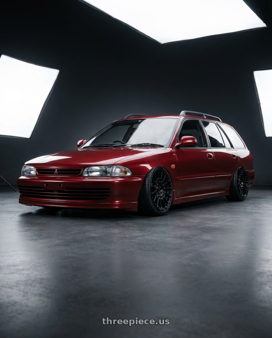 1992 Mitsubishi Libero GT with Enkei Overlander 5x100 18x8+35 Black wheels