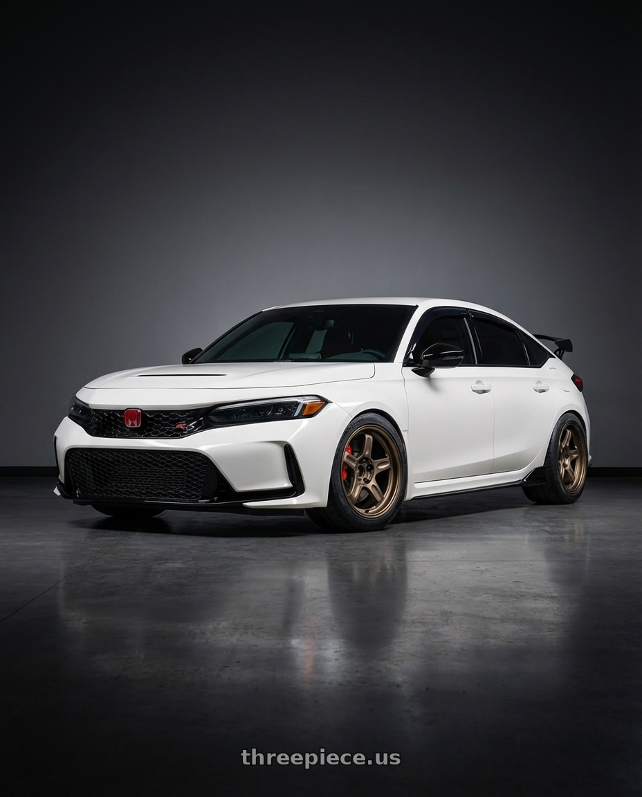 2025 Honda Civic Type R with Volk Racing 21C 5x120 18x9.5 +20 BRONZE wheels front three quarter view lowered stance