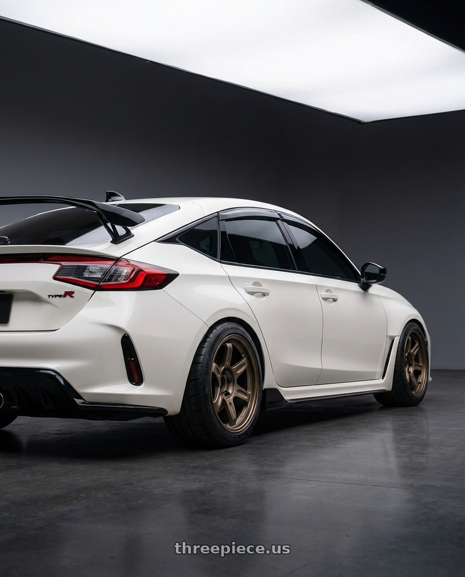 2025 Honda Civic Type R with Volk Racing 21C 5x120 18x9.5 +20 BRONZE wheels rear three quarter view meaty tires