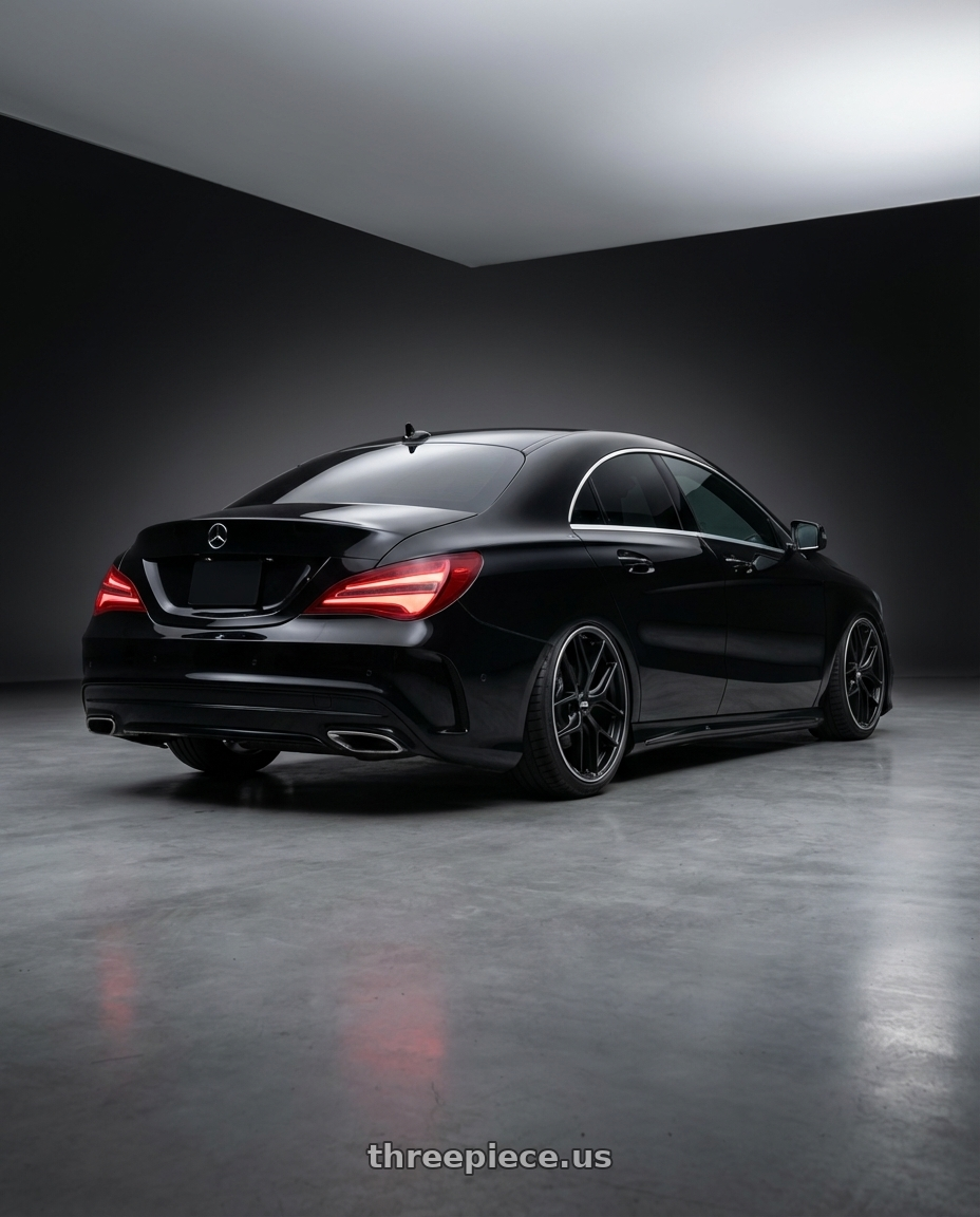 2018 Mercedes-Benz CLA C117 with BBS CC-R 5x112 19x8.0+27 Satin Black wheels rear three quarter view slight stretch tires