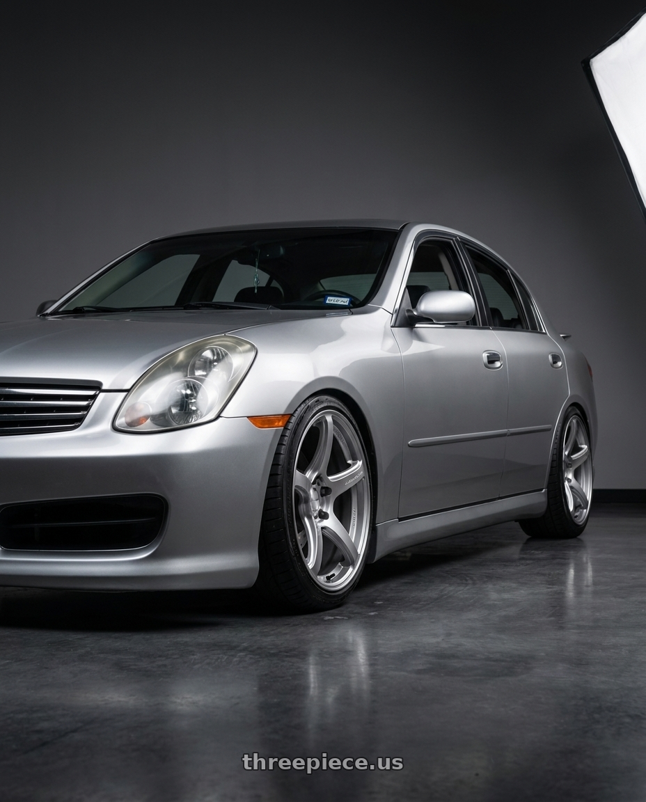2003 Infiniti G35 Sedan Silver with Work Emotion T5r 5x114.3 19x9.5 +25 Glow Silver wheels