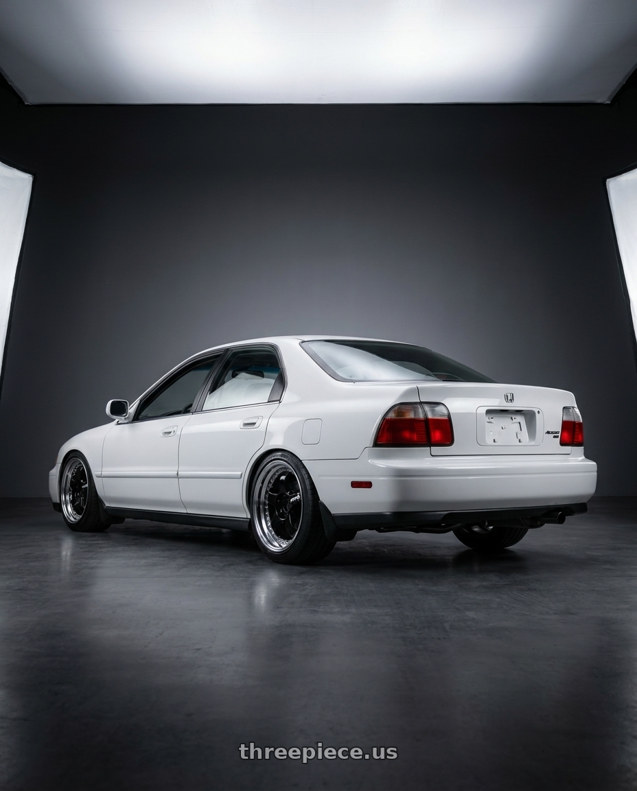 1994 HONDA ACCORD with Work Meister S1 3P 5x100 18x7+48 A Disk Black wheels rear three quarter view square tires