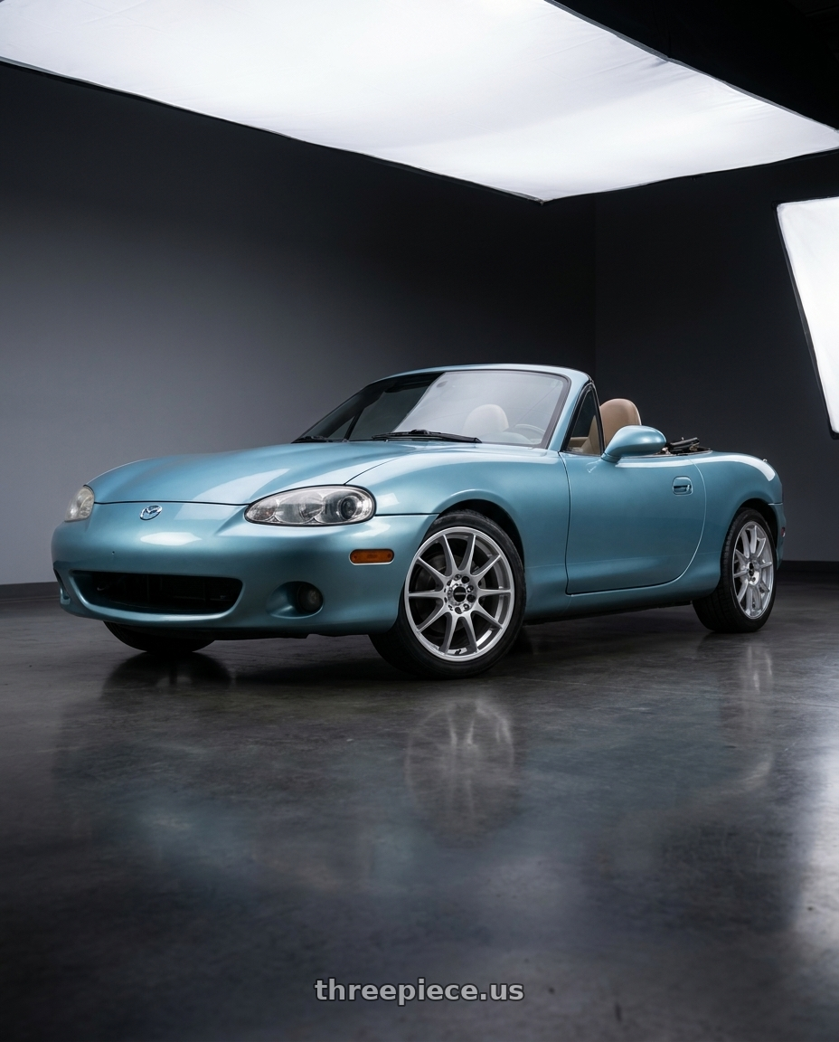 2002 Mazda Miata with Vision Street-Designs 425 Bane 4x100 15x6.5+38 Hyper Silver wheels