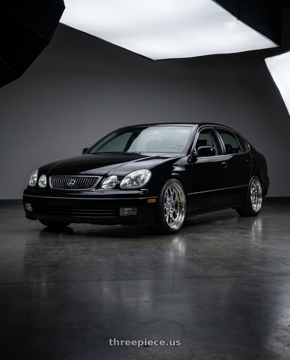 2001 Lexus GS300 with Aodhan DS01 5x114.3 18x8.5+35 Vacuum Chrome W/ Gold Rivets wheels