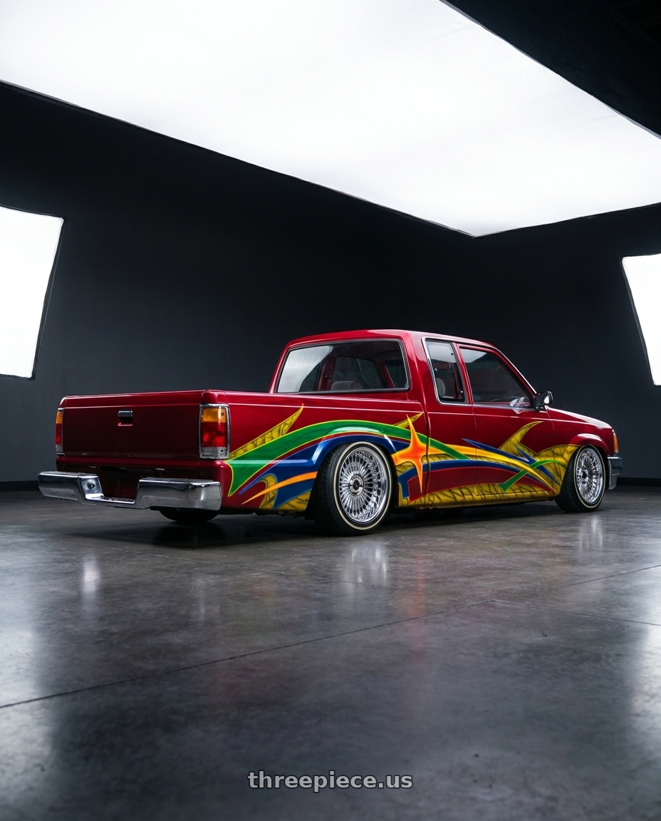 1989 mazda b2200 with Work Emitz wheels rear three quarter view slight stretch tires