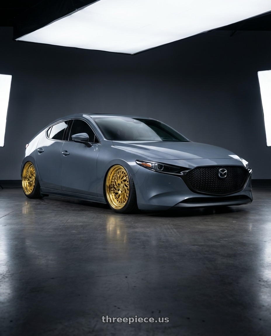 2023 Mazda Mazda3 Turbo with Aodhan DS03 5x114.3 18x9.5 +30 Gold Vacuum w/ Chrome Rivets wheels