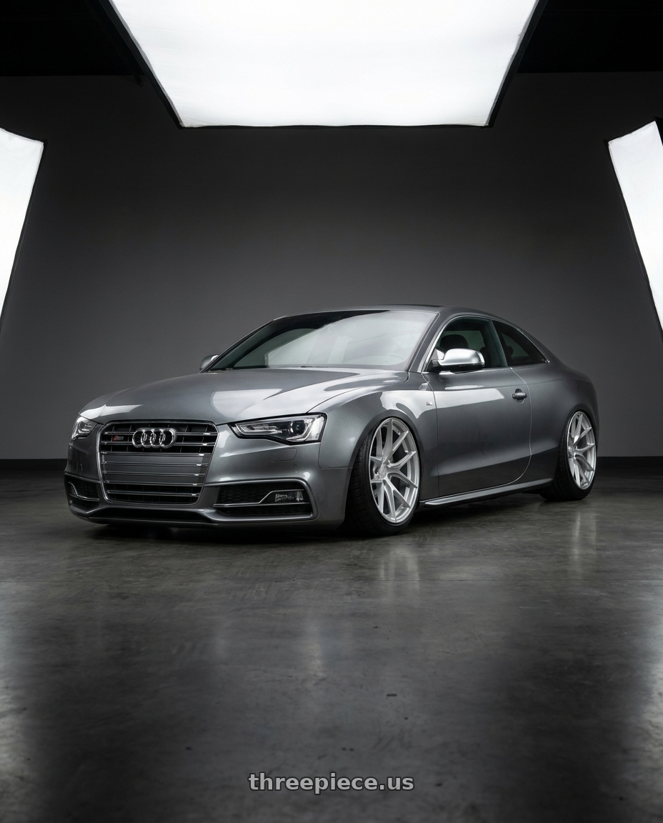 2013 Audi S5 with Aodhan AFF7 5x112 19x8.5+35 Gloss Silver Machined Face wheels front three quarter view stanced stance