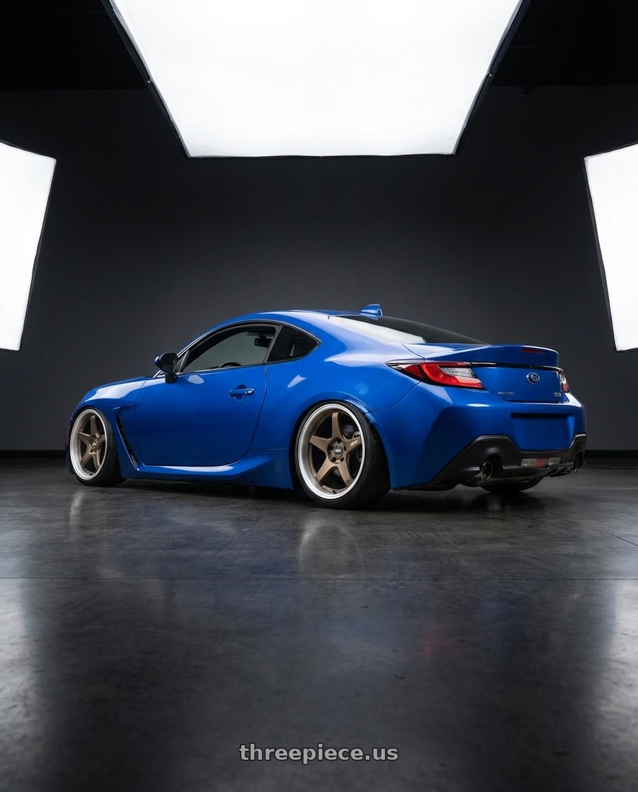 2024 Subaru BRZ with ESR Wheels APEX SERIES AP5 5x114.3 18x9.5 +22 Matte Bronze wheels rear three quarter view slight stretch tires