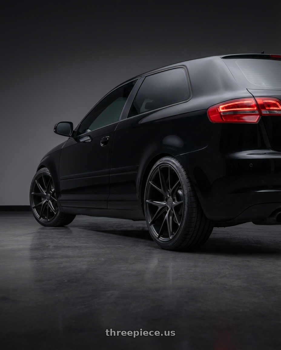 2012 Audi A3 8P with Niche 1PC M117 MISANO 5X112 18X8 +30 MATTE BLACK wheels rear three quarter view square tires