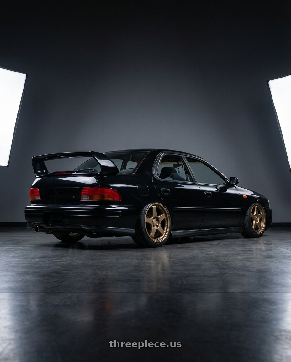 1998 Subaru Impreza GC8 with Kansei K12B KNP 5X100 17x9 35 Bronze wheels rear three quarter view slight stretch tires