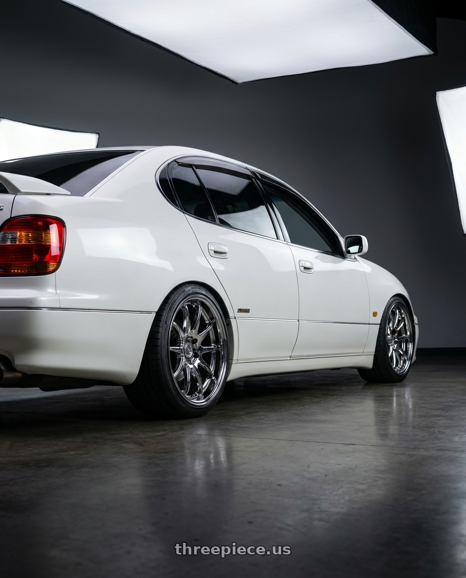 2001 Lexus GS300 with Aodhan DS02 5x114.3 18x9.5+30 Vacuum Chrome wheels rear three quarter view square tires