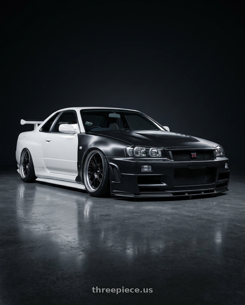 2002 Nissan Skyline R34 GTR with BBS CH-RII 5x130 20x11.5 +47 Satin Black Center Platinum Lip Stainless Rim Protector wheels