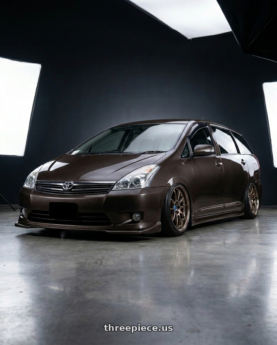 2008 toyota wish, dark brown  with Work Emotion D9r 5x100 18x8.5 +47 Matte Bronze wheels