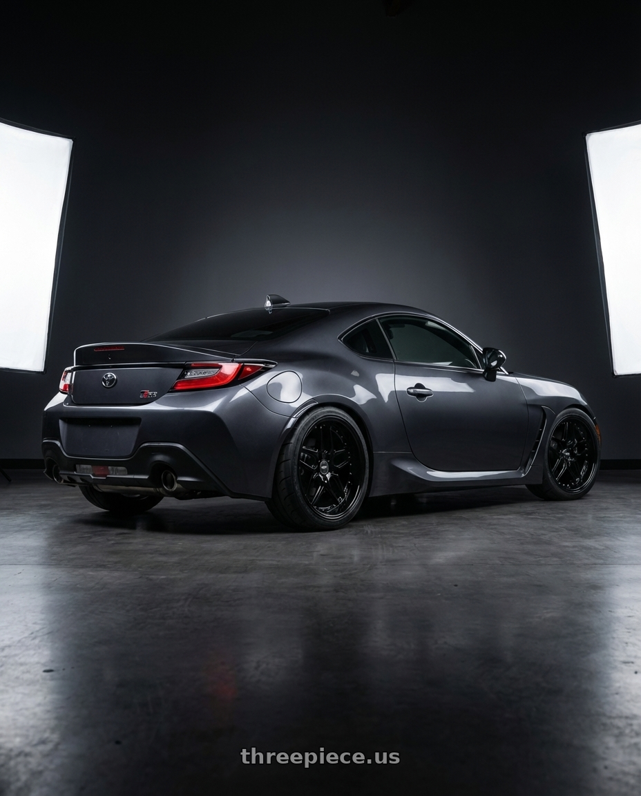 2022 Toyota Gr86 with ESR Wheels CS SERIES CS15 5x100 18x9.5 +22 Gloss Black wheels rear three quarter view square tires