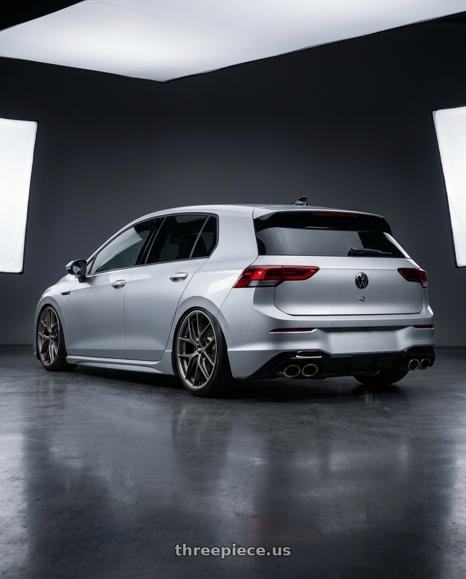2024 Volkswagen Golf R MK8 with BBS CC-R 5x112 19x8.5+40 Satin Platinum wheels rear three quarter view slight stretch tires