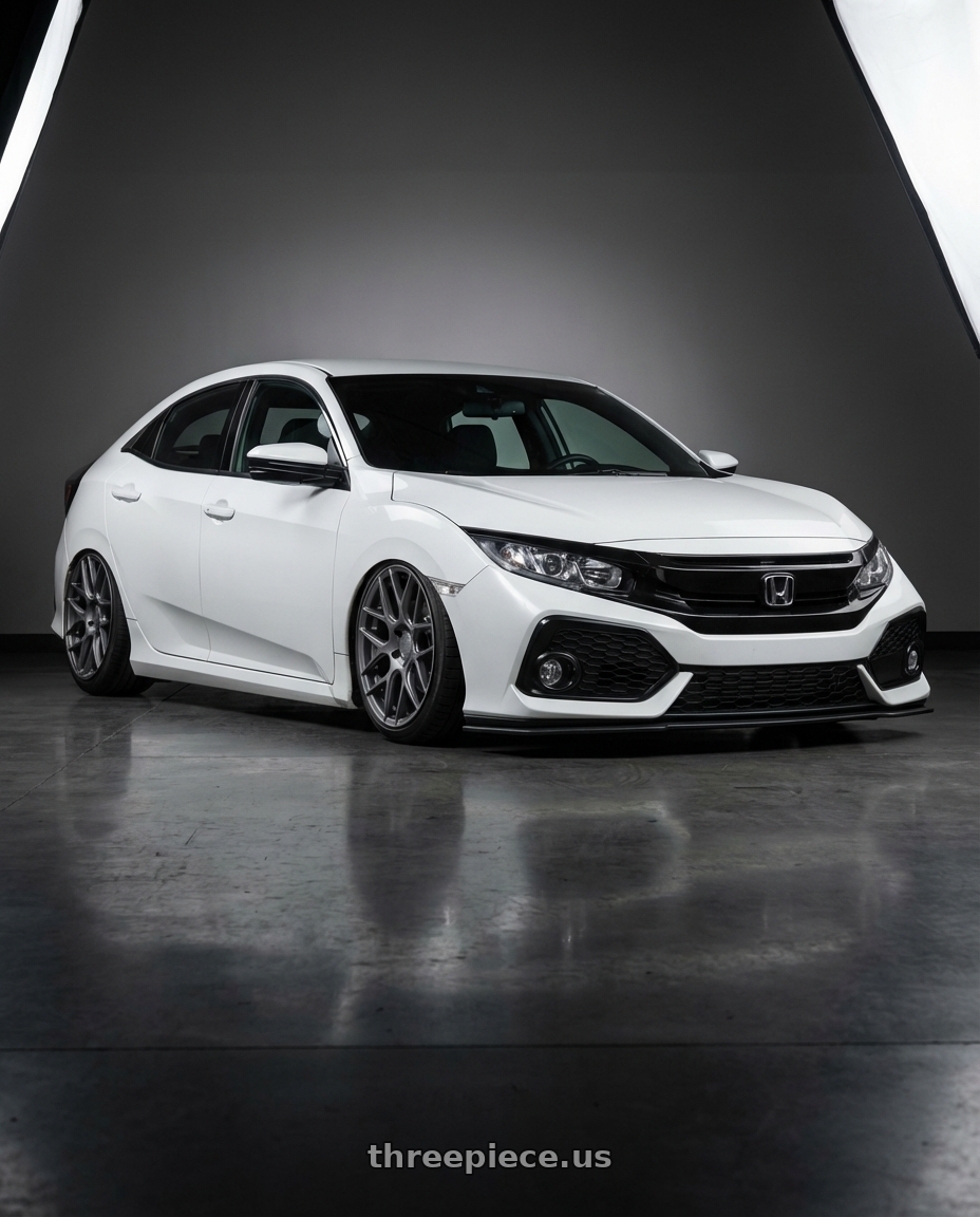 2019 Honda Civic with Aodhan AFF2 5x114.3 19x9.5+35 Matte Gray wheels front three quarter view stanced stance