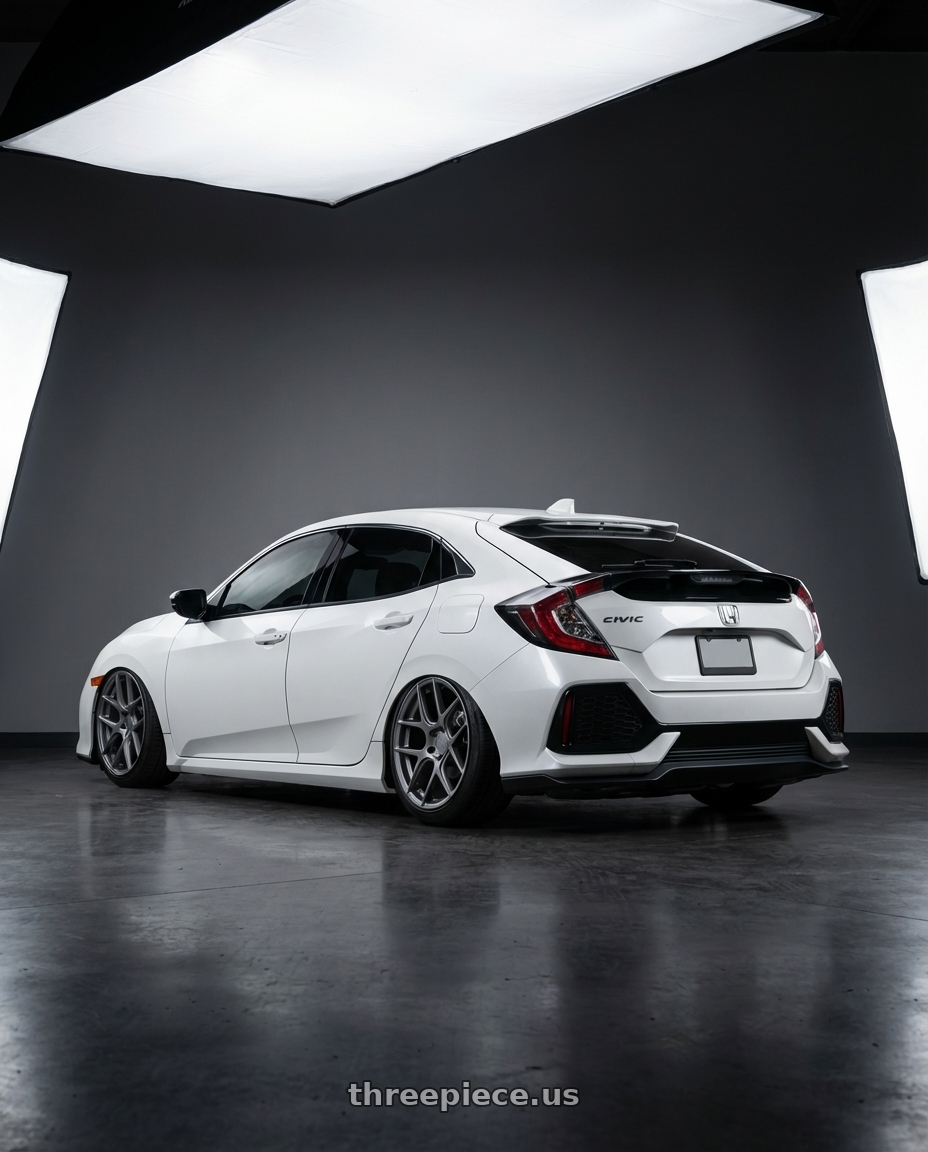 2019 Honda Civic with Aodhan AFF2 5x114.3 19x9.5+35 Matte Gray wheels rear three quarter view slight stretch tires