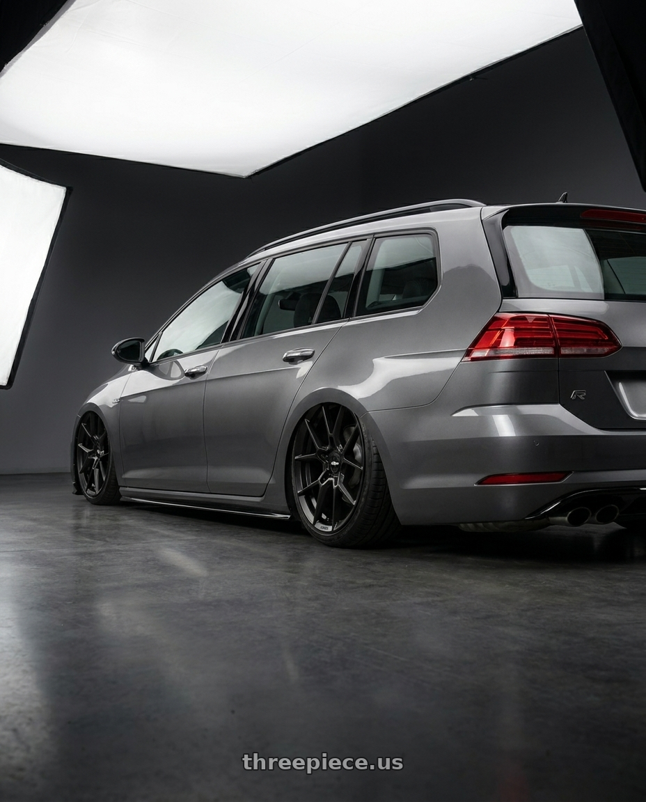 2019 Golf variant r line with Rotiform RC199 KPR 5X112 20x10.5 +35 SATIN BLACK wheels rear three quarter view slight stretch tires