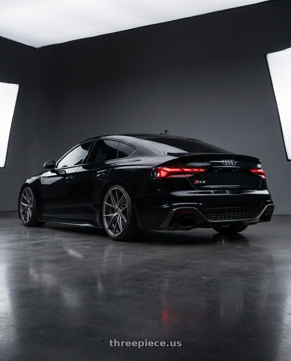 2022 Audi RS5 with Niche 1PC M116 MISANO 5X112 20X10 +40 MATTE GUN METAL wheels rear three quarter view slight stretch tires