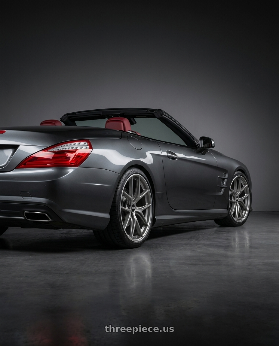 2016 Mercedes Benz SL400 with BBS CI-R 5x120 19x9.5 +25 Platinum Silver Polished Rim Protector wheels rear three quarter view square tires